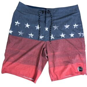 O’Neill American Flag Board Shorts Red White Blue Swim Trunks Size 34